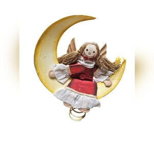 Vintage Silvestri Handcrafted Angel on Crescent Moon Tree Topper Christmas